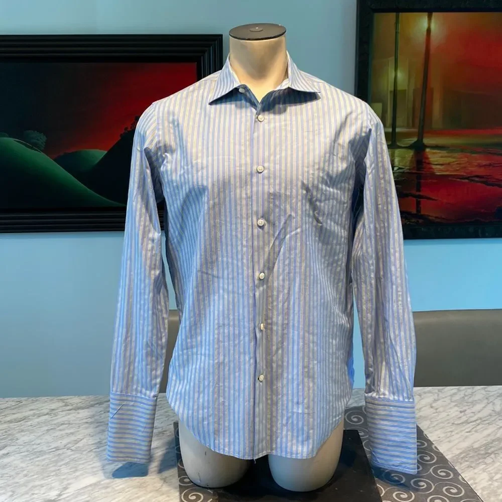 Banana Republic Fitted 15-15.5 Medium Button Down Dress Shirt Stripes